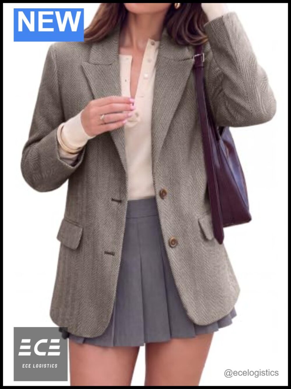 Womens Houndstooth Blazer Suit Jacket Herringbone Business Casual Work